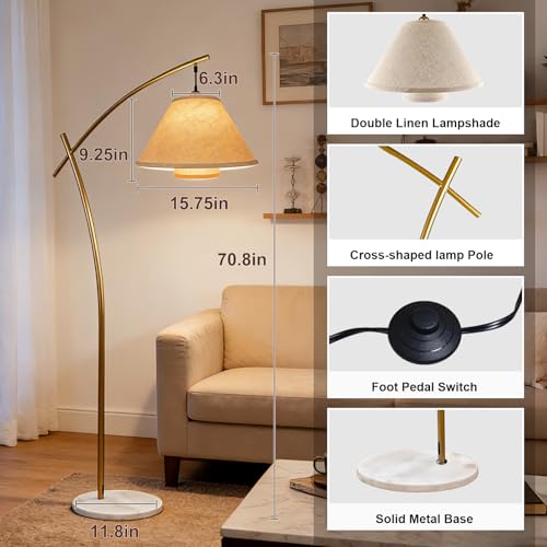 Lightdot Arc Floor Lamp for Living Room, Dimmable Modern Standing Tall Lamp - color: Linea-Gold
