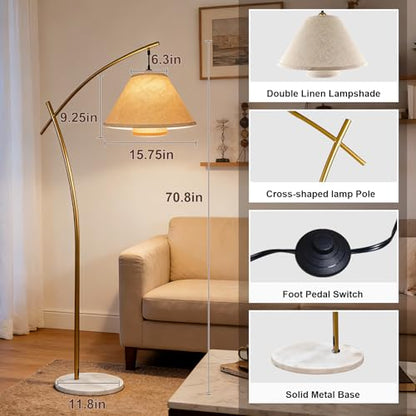 Lightdot Arc Floor Lamp for Living Room, Dimmable Modern Standing Tall Lamp - color: Linea-Gold