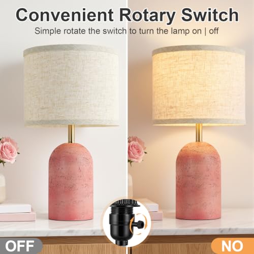 GyroVu Table Lamps Set of 2, Resin Bedside Lamps for Living Room Bedroom - color: Pink