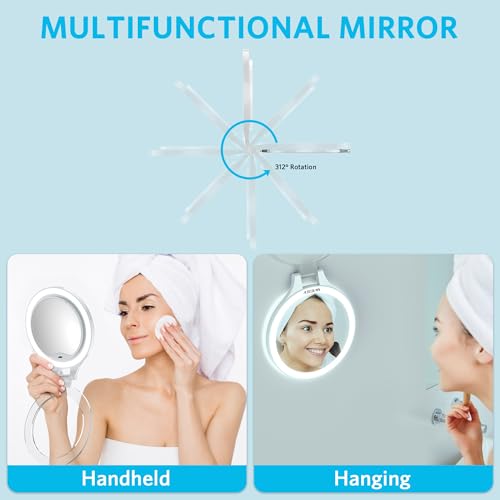 WEILY Magnifying Makeup Mirror 10X/1X, Travel Mirror with Light - color: 451-white
