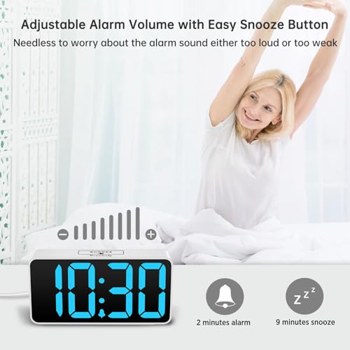 DreamSky Small Digital Alarm Clock for Bedroom with Large Big Numbers - color: White Case Blue Digits