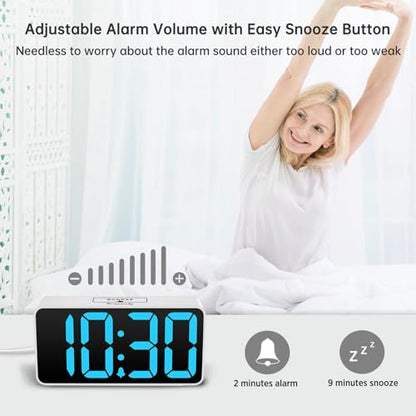DreamSky Small Digital Alarm Clock for Bedroom with Large Big Numbers - color: White Case Blue Digits