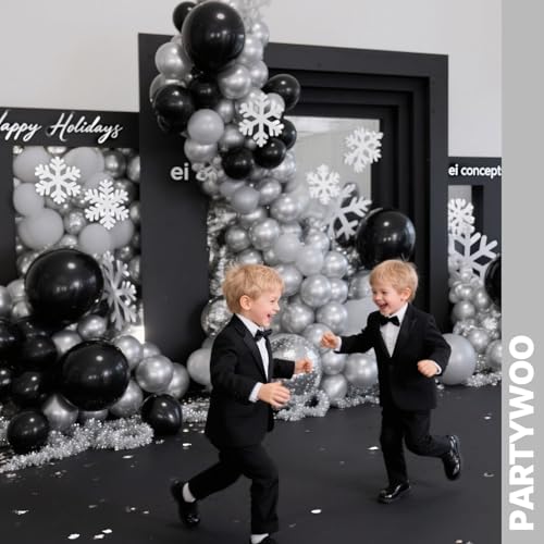 PartyWoo Black and Silver Balloons 66pcs 12 Inch Black Silver Balloons - color: Black-3323