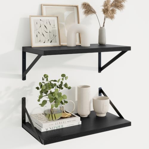 Axeman Deep Floating Shelves, 18'' x 10'' Black Wall Shelves Set of 2 - color: Black, size: 18W x 10D