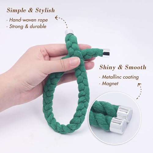 NICEEC 2 Pack Natural Cotton Rope Magnetic Curtain Tiebacks Elegant Twisted Braid Style Drape Tie Backs Soft Hand-Woven Rope Curtain Holdbacks for Home & Office Window Draperies (Green-01) - color: Green-01, size: 2 Pack