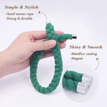 NICEEC 4 Pack Natural Cotton Rope Magnetic Curtain Tiebacks Elegant Twisted Braid Style Drape Tie Backs Soft Hand-Woven Rope Curtain Holdbacks for Home & Office Window Draperies (Green-01) - color: Green-01, size: 4 Pack