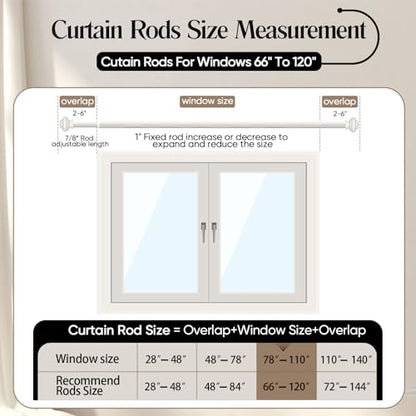SIMEWIN Heavy Duty Window Curtain Rods, 66-120 Inches, White, Adjustable with Classic Finials - color: White, size: 28"-120"