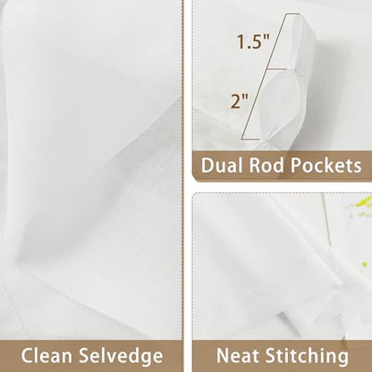 White Sheer Curtains 108 Inches Extra Long Rod Pocket - color: White, size: 42"W x 108"L (Pack of 2)