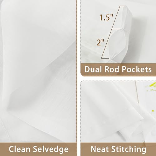 White Sheer Curtains 63 Inch Length Rod Pocket - color: White, size: 42"W x 63"L (Pack of 2)