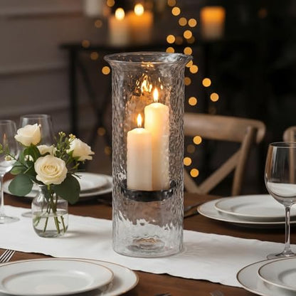 Patelai 15 Inch Large Glass Hurricane Candle Holder for Home Wedding Holiday Centerpiece Decoration Tall Clear Pillar Candle Holder with Removable Metal Insert