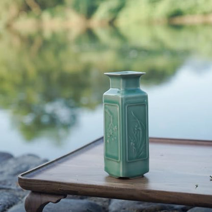 Mini Bud Vase, 5.5" Handmade Ceramic Square Vase, Sage Green Decor