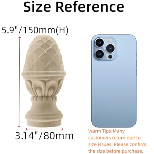 Unfinished Wood Finials, 5.9" Tall x 3.15" Wide, DIY Crafts - style: Type 6