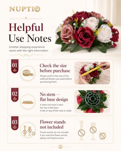 NUPTIO Artificial Flower Centrepieces for Tables: Fake Rose Balls, 10 Pcs - color: Burgundy & Dusty Rose & Creamy White, size: 10 Pcs