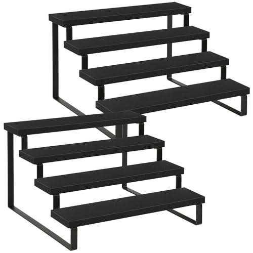 YINMIT Wooden Display Riser Stand, Tiered Perfume and Cologne Organizer Stand, 4 Tier Spice Rack Organizer, Rustic Display Shelf for Candles (4 Tier,2Pack,Black) - color: 4 Tier,2 Pack,Black