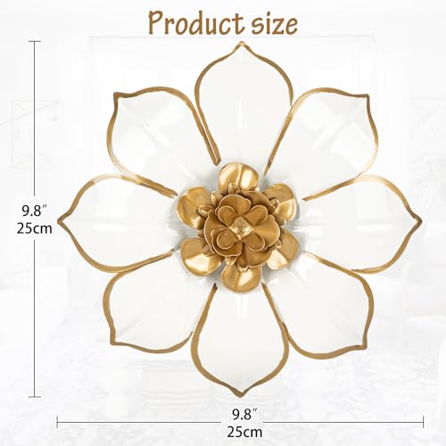 Villa Como 10" White and Gold Metal Flowers Wall Art Decor Wall Accent 1PC - color: # 1 White and Gold