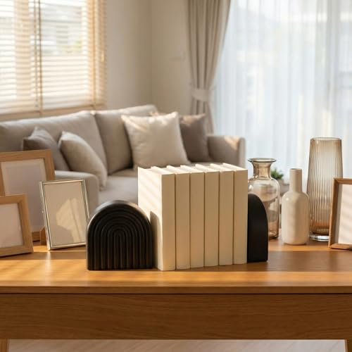 Black 2 Pcs Boho Arch Concrete Bookends for Shelves, Rainbow - color: Black, style: Rainbow