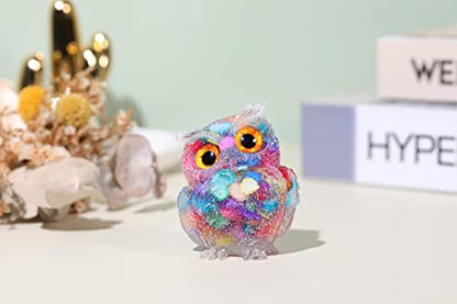 Jovivi 2.5" Rainbow Shell Crystal Owl Statue Carved Resin Figurines - color: Rainbow Shell