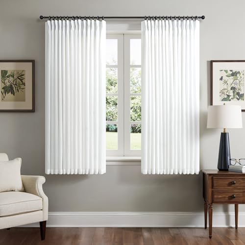 White Linen Curtains 54 Inch Length 2 Panels Set for Small Windows Pinch Pleated Back Tab Semi Sheer Light Filtering Lightweight Soft Shabby Chic Ruffled Short Drapes for Bedroom Living Room Bathroom - color: White, size: 40"W x 54"L (Pack of 2)