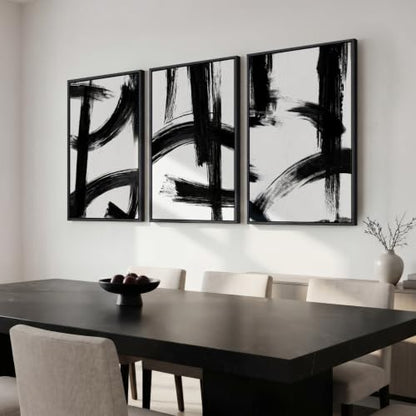 Large Framed Black and White Modern Abstract Wall Art Set, 3 Piece 24x36 In - color: Black and White A, size: 24" W x 36" H x 3Pcs