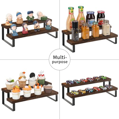 YINMIT Wooden Display Riser Stand, Tiered Perfume and Cologne Organizer Stand, 2 Tier Spice Rack Organizer, Rustic Display Shelf for Candles (2 Tier, 2 Pack) - color: 2 Tier,2 Pack,Brown