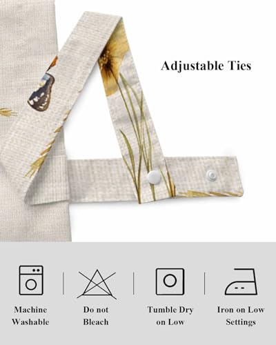 Butter-fly Leaves Tie Up Valance Curtain for Kitchen Living Room Bedroom Bathroom Cafe,Rod Pocket Short Window Drape Panel Adjustable Drapary Print,Elegant Fall Yellow Blue Yellow Daisy Beige 54"x18" - size: 54"W x 18"L (Pack of 1)