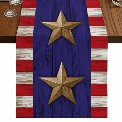 Independence Day Table Runner 36 Inches Long,American Flag Stripe Stars Retro Cotton Linen Table Runners Dresser Scarves,Blue Red Flag Tabletop Scarf Furniture Cover for Home Dinner Party 13"x36" - color: Blue Red, size: 13x36 Inches