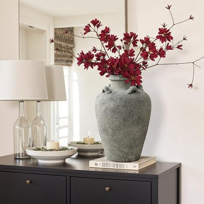 LuxenHome 15" Tall Antiqued Gray Round Terracotta Urn Vases