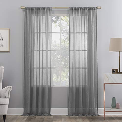 No. 918 Genevieve 2-Pack Linen Weave Sheer Semi-Sheer Rod Pocket Curtain Panel Pair, Gray, 50" W x 120" L (2 Panels) - color: Grey, size: 50"W x 120"L (Pack of 2)