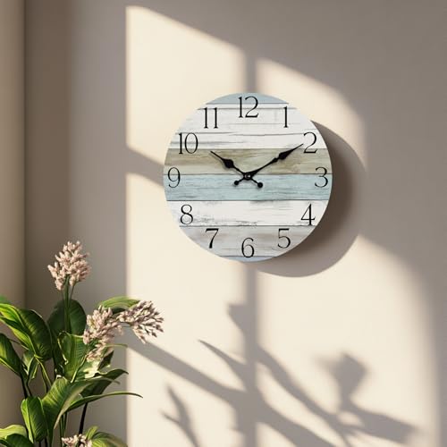 10 Inch Wall Clock, Silent Battery Operated Analog Clock, Blue - color: A-blue White Brown, size: 10"