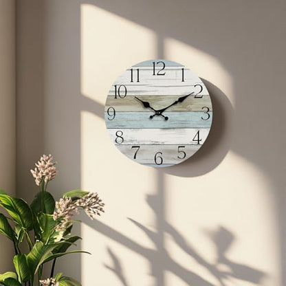 10 Inch Wall Clock, Silent Battery Operated Analog Clock, Blue - color: A-blue White Brown, size: 10"