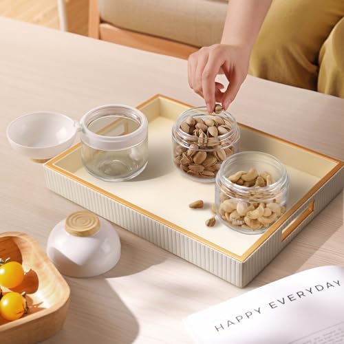 SANZIE Leather Tray Desktop Storage Organizer, Rectangle Valet Tray, White - color: White Holder