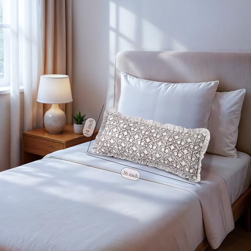 CPC Mocha Regal Block Print Ruffle Sham Pillow Cover 14x36 Inch, Pack of 1 - color: Mocha Regal, size: 36" x 14" (Pack of 1)