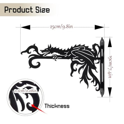 2 Pack-10inch Gothic Dragon Metal Wall Brackets for Hanging Plants, Outdoor Indoor Decorative Hooks for Hanging Plants, Bird Feeder, Wind Chime, Lantern （Lantern NOT Included）