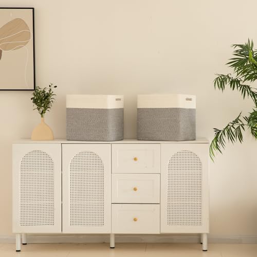 OIAHOMY 2 PACK Tall Storage baskets 55L Blanket Basket Living Room Grey - color: Grey, size: 16.5" x 13" x 15"