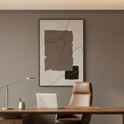 QKF Earth Geometric 3D Texture Black Aluminum Frame Canvas Wall Art - color: Taupe Beige Art
