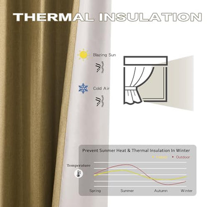 DUALIFE Gold Tan Pinch Pleated Blackout Curtains 63 Inches Long, Back Tab with Hooks, Linen Full Black Out Thermal Insulated Track Curtain for Bedroom Living Room,40 W x 63 L, 2 Panels - color: Gold Tan, size: 40"W x 63"L (Pack of 2)