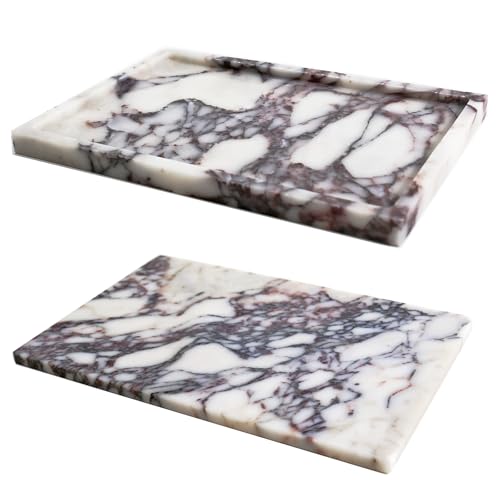 Real Luxurious Natural Marble Vanity Tray Genuine Marble Storage Tray for Home Decor Stone Tray for Bathroom/Kitchen/Vanity/Dresser Non-Resin/Non-Ceramic/Viola Tablet Set - color: Marble Tray-viola Tablet Set, size: 11" x 7.5" x 0.7"