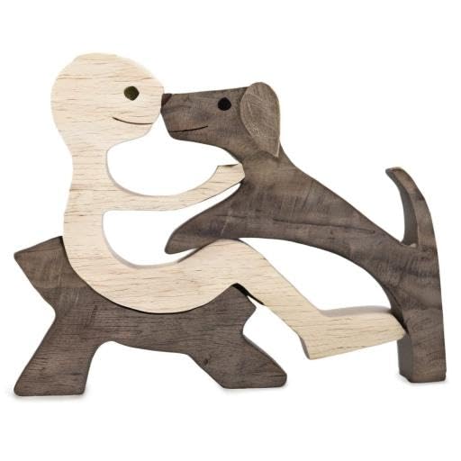 Unique Gift Hand Carved Wooden Man and Dog Statue, Wood Human Dog Figurine Sculpture Home Office Décor, Remember Friendship Between Dog and People (Relaxing Man and Dog) - color: Relaxing Man and Dog