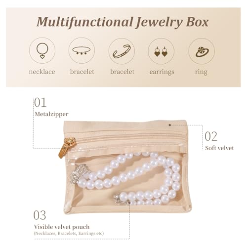 12 Pcs Portable Velvet Jewelry Pouch with Zipper, Clear - color: A.12 PCS