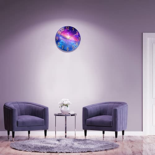 Lafocuse 12 Inch Glass Galaxy Purple Wall Clocks Battery Operated Space - color: Purple