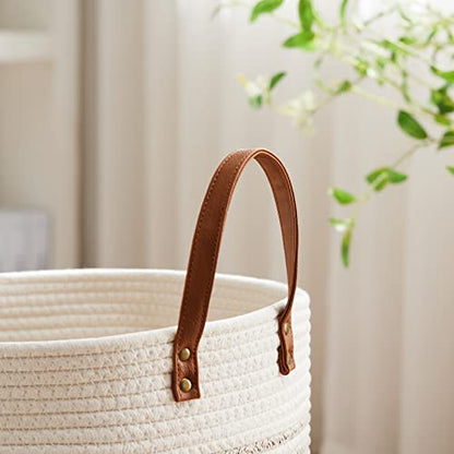 VIPOSCO 72L Tall Woven Rope Laundry Hamper, Leather Handles, Brown & White - color: Brown & White, size: 72L
