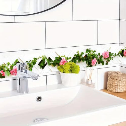 HOMETITUTE Peel and Stick Wallpaper Border 4x196in Rose Vine Pattern - color: Rose Vine
