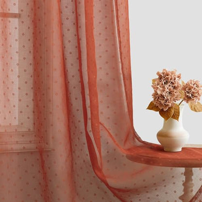 Terracotta Sheer Curtains 84 Inches Long 2 Panels Boho Polka Dots Pattern - color: Terracotta, size: 52"W x 84"L (Pack of 2)