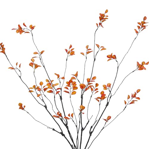 4 Pcs Fall Branches for Vase Artificial Greenery Stems Realistic Fake Ficus Twig Plants Orange Leaves for Vases Filler Home Fireplace Table Centerpieces Office Party Wedding Shop Autumn Decor - color: Orange