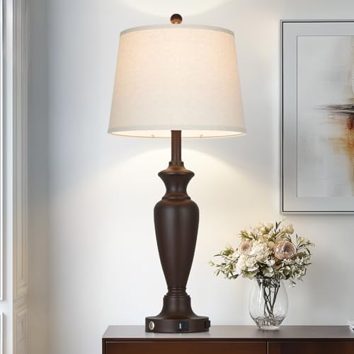 30" Tall Brown Table Lamp for Living Room, Touch Control Bedside Lamp for Bedroom Nightstand, 3-Way Dimmable Farmhouse Lamp with Charging Ports (1 Pack) - color: Brown - 30"H - 1 Pack