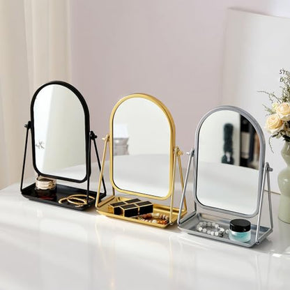 Desk Table Mirror Black Arch Desktop Vanity Mirror with Storage - color: Arched-black