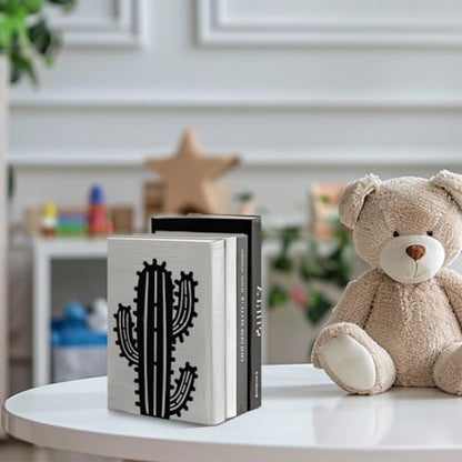 Peacoblue 5.3"x4.3"x7.9" Metal Bookends, Heavy Duty Book Ends for Shelves - style: Cactus