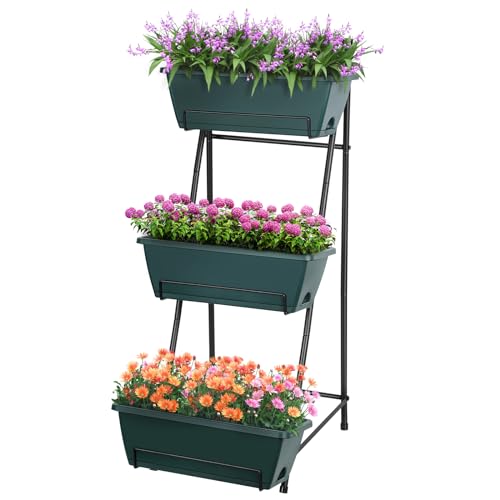 Raised Garden Bed 3 Tier Vertical Garden Planter Standing Garden Bed Planter Box Outdoor Herb Planter with Drainage Holes Removable Tray for Patio Balcony Porch Green - color: Green