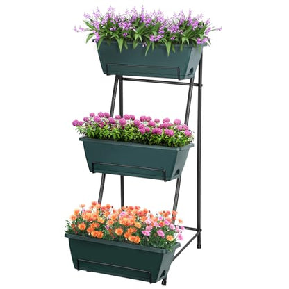 Raised Garden Bed 3 Tier Vertical Garden Planter Standing Garden Bed Planter Box Outdoor Herb Planter with Drainage Holes Removable Tray for Patio Balcony Porch Green - color: Green