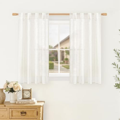 LAMIT Linen Curtains 40 Inch Length for Kitchen Windows Over Sink - color: Natural, size: 25"W x 40"L (Pack of 2)